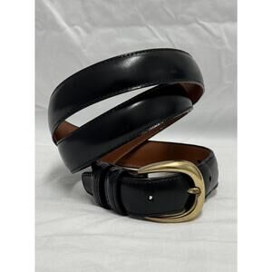 Peterborough Row Belt Black Leather Mens Size 36 Aniline Cowhide Brass Buckle